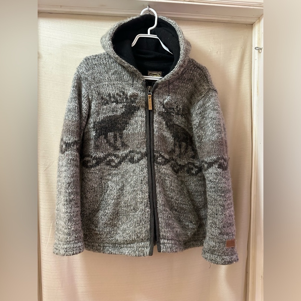 Kyber Outerwear Women’s Wool Knit Zip Hoodie Bear Pattern Size S